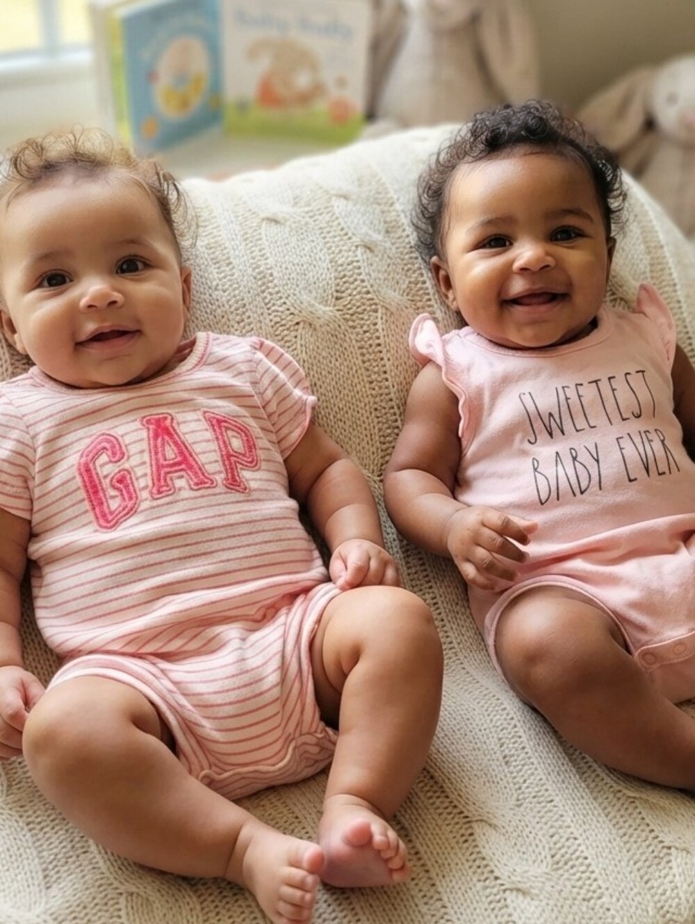 GAP 3-6M Striped Pink and Cream Baby Romper Set